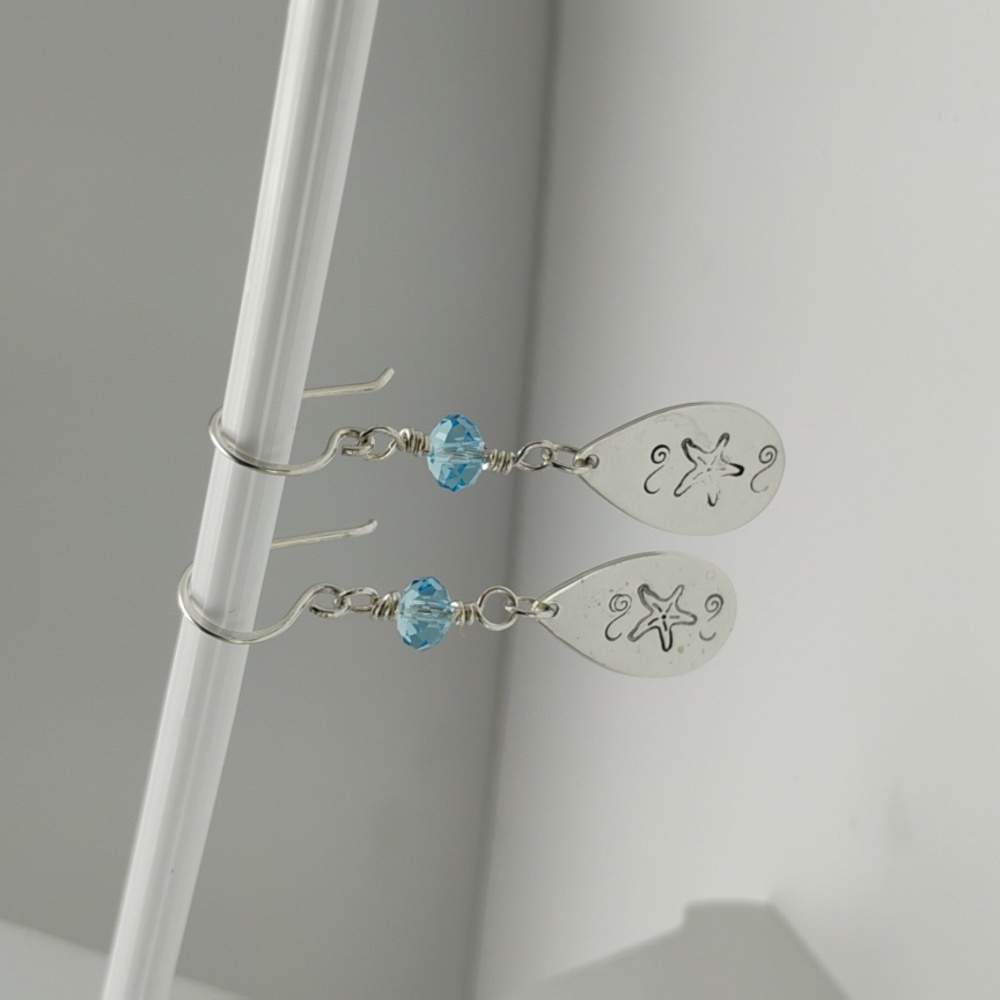 Sterling Silver Starfish Dangles With Crystal Beads